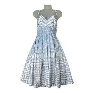 VTG Calvin Klein Blue/White Summer Small Dress Crisscross Back Straps Zipper